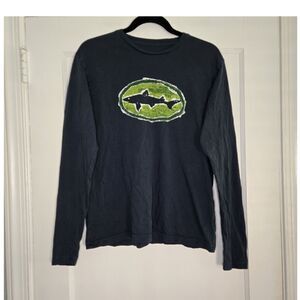 Dogfish Head Shark Logo Long Sleeve T Shirt Mens S Black Graphic